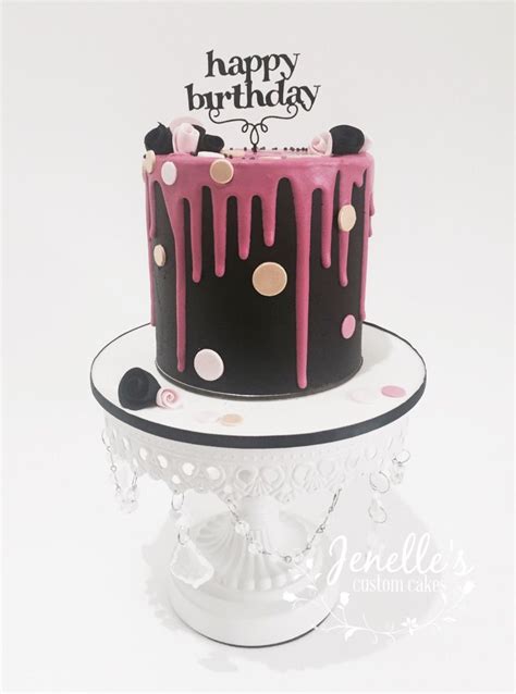 Pink And Black Birthday Cake - Happy Birthday Card