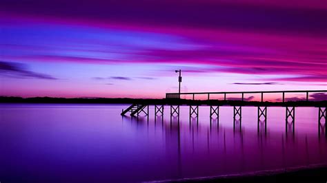 HD wallpaper: Purple Dock Reflection Lake HD, body of water and dock ...