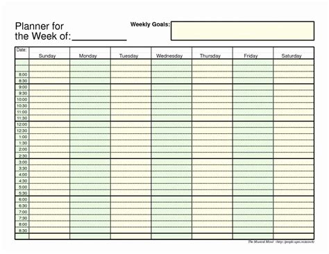 Excel Weekly Calendar Template