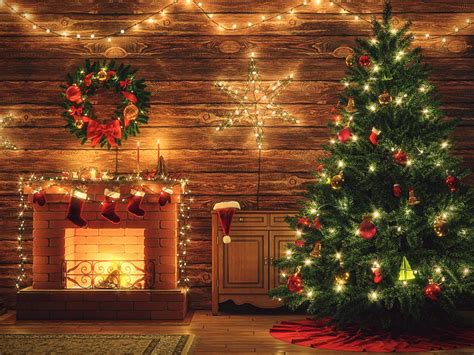 Christmas Tree Photography Xmas Lights Background Fireplace Closet Wood ...