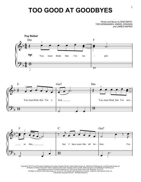 Too Good At Goodbyes | Sheet Music Direct