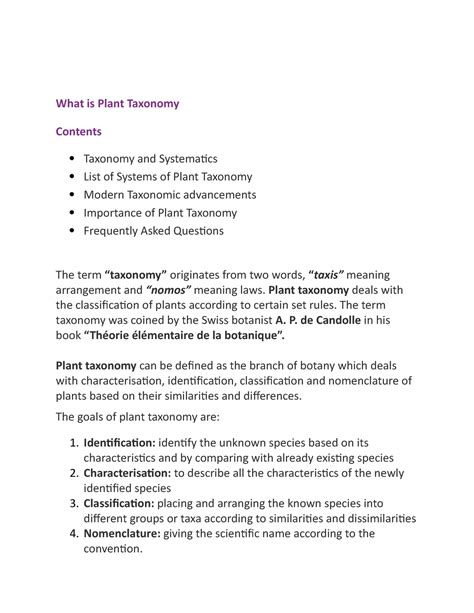 Plant Taxonomy Basics - What is Plant Taxonomy Contents Taxonomy and ...