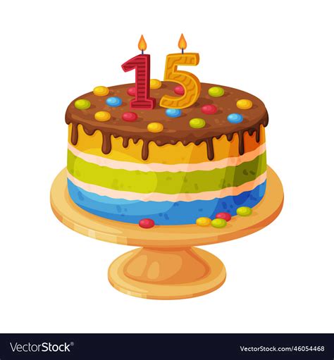 Candle on birthday cake with 15 number age Vector Image