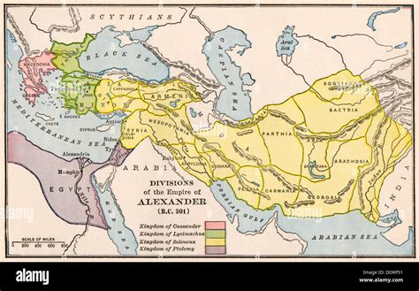 Map showing the divisions of the empire of Alexander the Great after ...