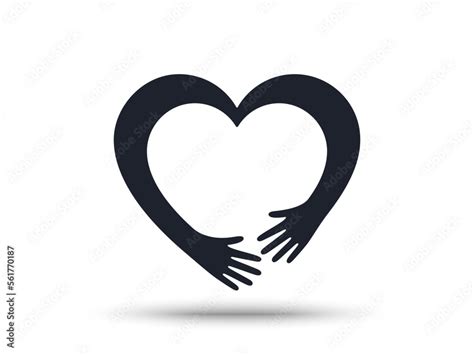 Hugging arms in shape of heart icon. Hands hugged or care hug ...