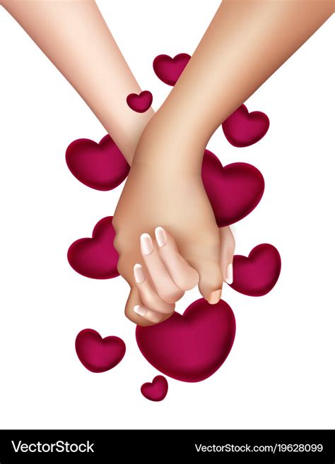 Realistic holding hands and heart Royalty Free Vector Image