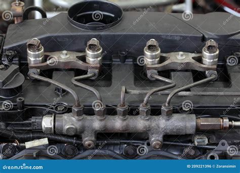 Closeup of Common Rail Diesel Engine Stock Photo - Image of chrome ...