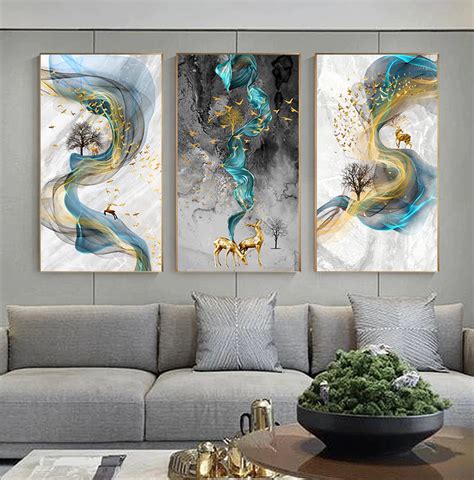 Abstract Golden Stags Luxurious Nordic Wall Art Fine Art Canvas Prints ...