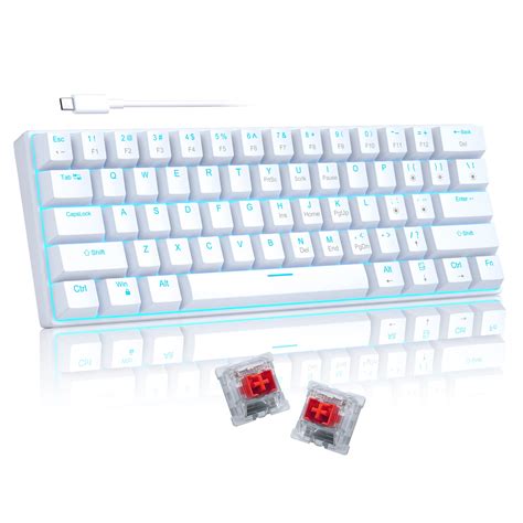 60 Percent Mechanical Gaming Keyboard, White Gaming Keyboard with Red ...