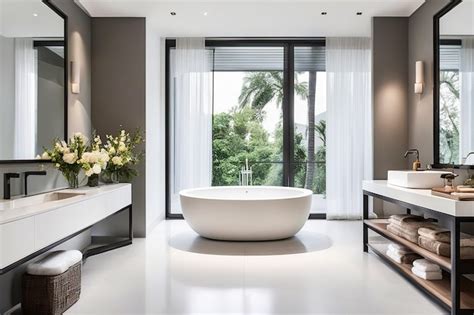 Premium AI Image | Modern Bathroom with Freestanding Soaking Tub