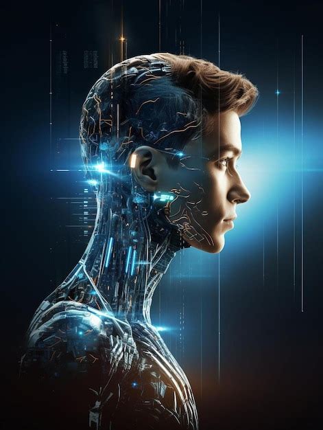 A digital art of a human with the word technology on it | Premium AI ...