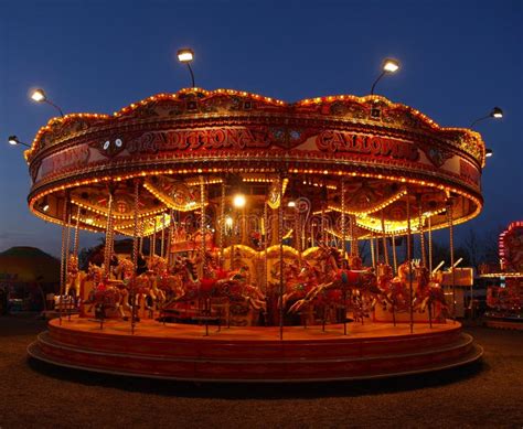 Fairground Carousel at Night Stock Image - Image of activity, wooden ...