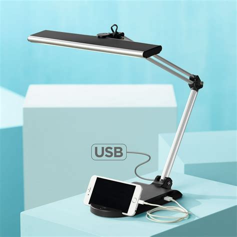 360 Lighting Modern Desk Lamp with USB Port and Phone Cradle Metallic ...