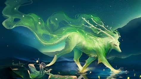 Wallpaper : illustration, deer, fantasy art, green, dragon, computer ...