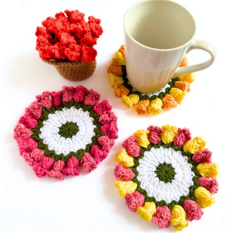 Flower Pot Coaster Set FREE Crochet Pattern - HyggeCrochetCo