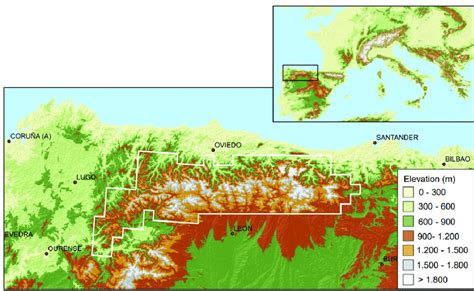 Geographic extent of the Cantabrian Mountains as def﻿ined in this ...