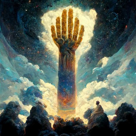 Premium AI Image | A painting of a hand reaching out to the sky.