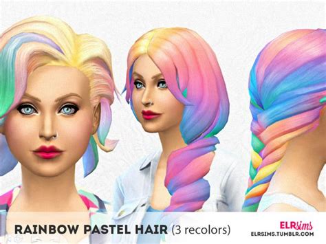 The Sims Resource: Rainbow Pastel Hair by ELR Sims - Sims 4 Hairs ...