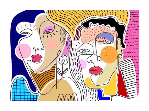 Group of colorful abstract face portrait cubism art style, decorative ...