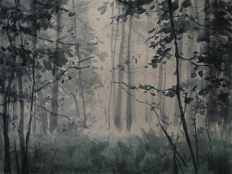 Foggy forest Painting by Olga Ibadullayeva | Saatchi Art