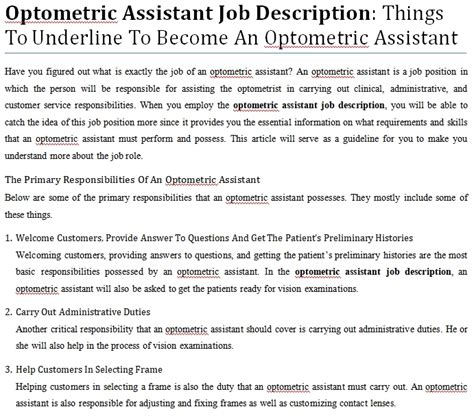 Optometric Assistant Job Description: Things To Underline To Become An ...