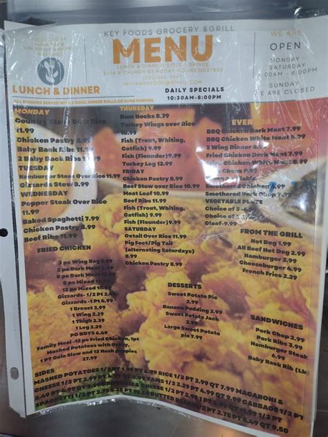 Menu at Key Food Supermarket restaurant, Rocky Mount