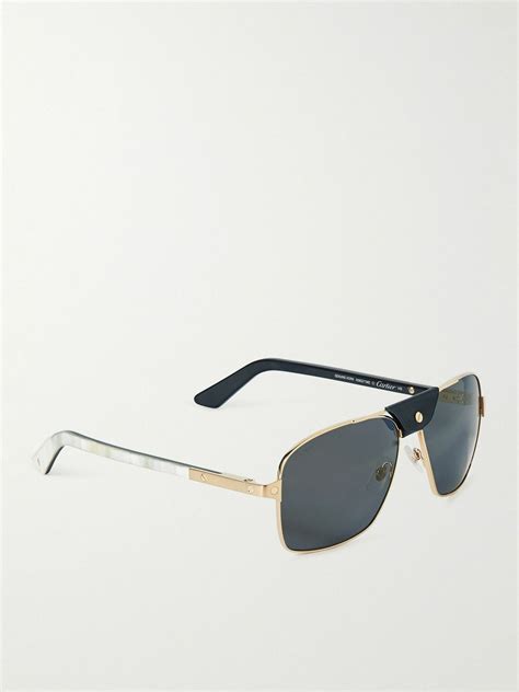 Cartier Eyewear - Aviator-Style Leather-Trimmed Gold-Tone and Acetate ...