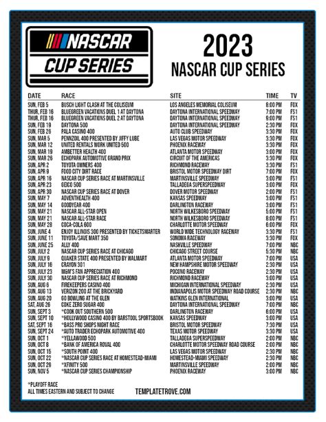 Printable 2023 Nascar Cup Series Schedule - Printable Word Searches