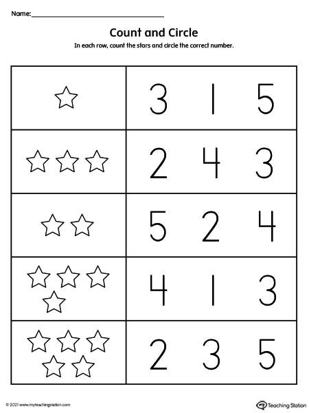 Count and Circle Numbers 1-10 Worksheet | MyTeachingStation.com