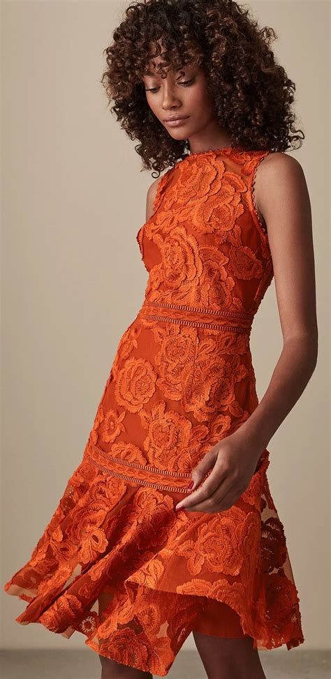 Burnt Orange Lace Floral Dress