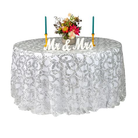 Sequin Vine Tablecloth Overlay 120" Round - Silver– CV Linens