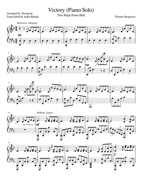 Victory (Piano Solo) - Two Steps From Hell sheet music for Piano ...