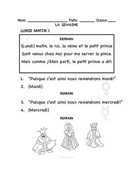 French Months SONG LYRICS & COLORING PAGE | Trente jours dans le mois