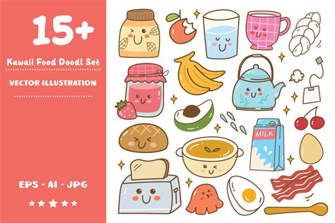 Breakfast Food Kawaii Doodle Set Graphic by Big Barn Doodles · Creative ...