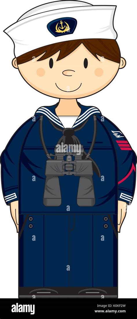 Cute Cartoon Navy Sailor with Binoculars Vector Illustration Stock ...