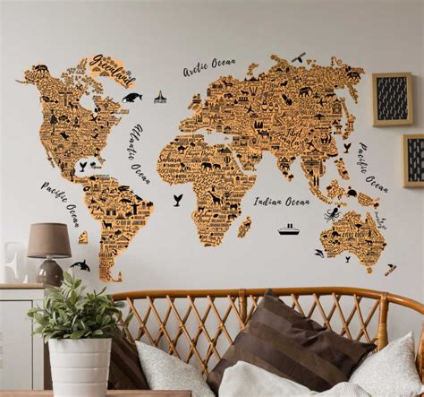 Illustration text world map wall sticker - TenStickers