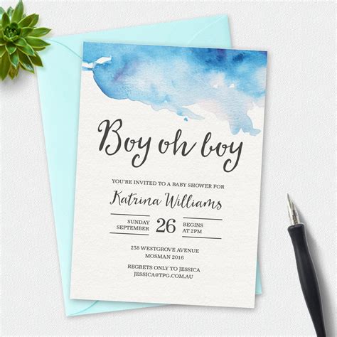 Boy Baby shower invitation Boy oh Boy watercolor