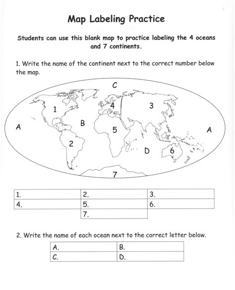 Continents And Oceans Worksheets