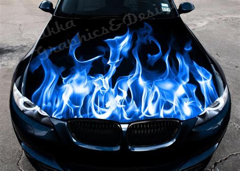 Vinyl Car Hood Full Color Wrap Graphics Decal Blue Fire | Etsy | Car ...