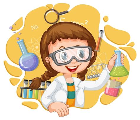 Free Vector | Scientist girl cartoon character with laboratory equipments