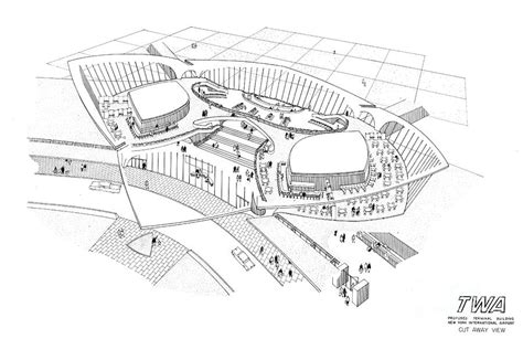 T. W. A. Airport Terminal Cutaway Perspective Drawing by Eero Saarinen ...