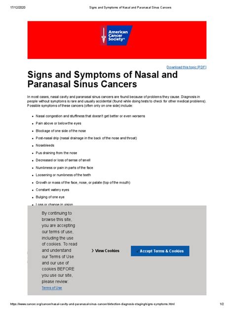 Signs and Symptoms of Nasal and Paranasal Sinus Cancers | PDF | Human ...