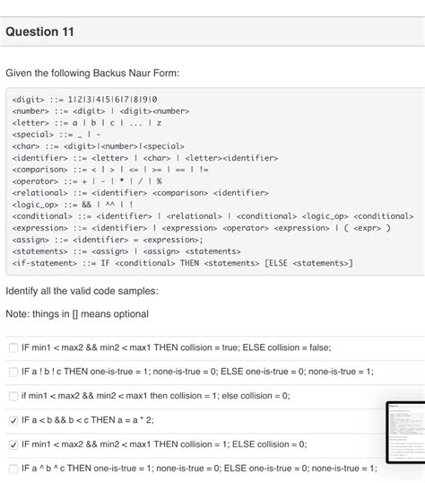 Solved Question 11 Given the following Backus Naur Form: | Chegg.com