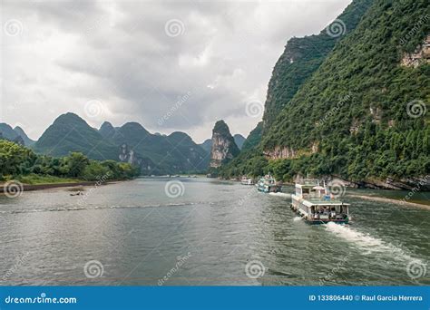 Karst Mountains and Limestone Peaks of Li River in China. Stock Photo ...