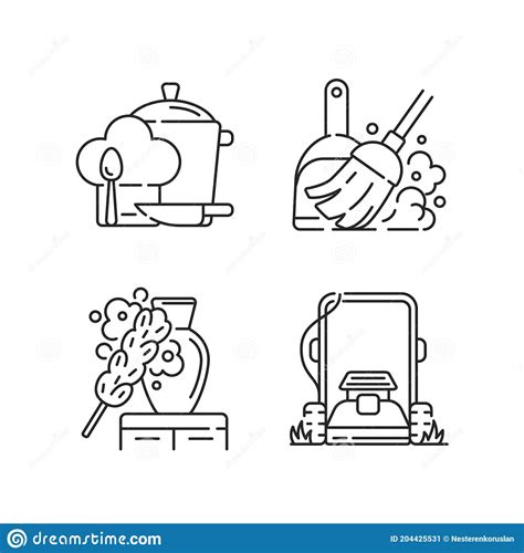 Household Chores Linear Icons Set Cartoon Vector | CartoonDealer.com ...