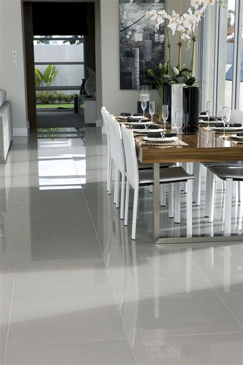 Large White High Gloss Floor Tiles | Modern kitchen tile floor, Modern ...