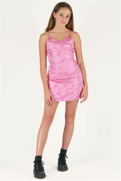 Adjustable Satin Dress - Pink Satin with Roses – purrrshop