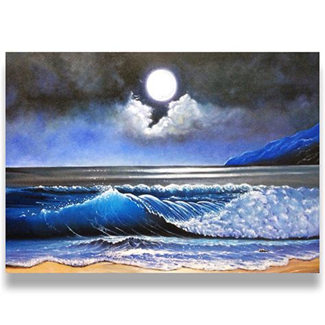 Full Moon Scenery Over Ocean Oil Painting l Royal Thai Art