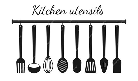 Premium Vector | Set of Kitchen Utensils black Silhouette. Vector ...