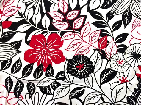 Red White and Black Floral Fabric Quilting Cotton Home